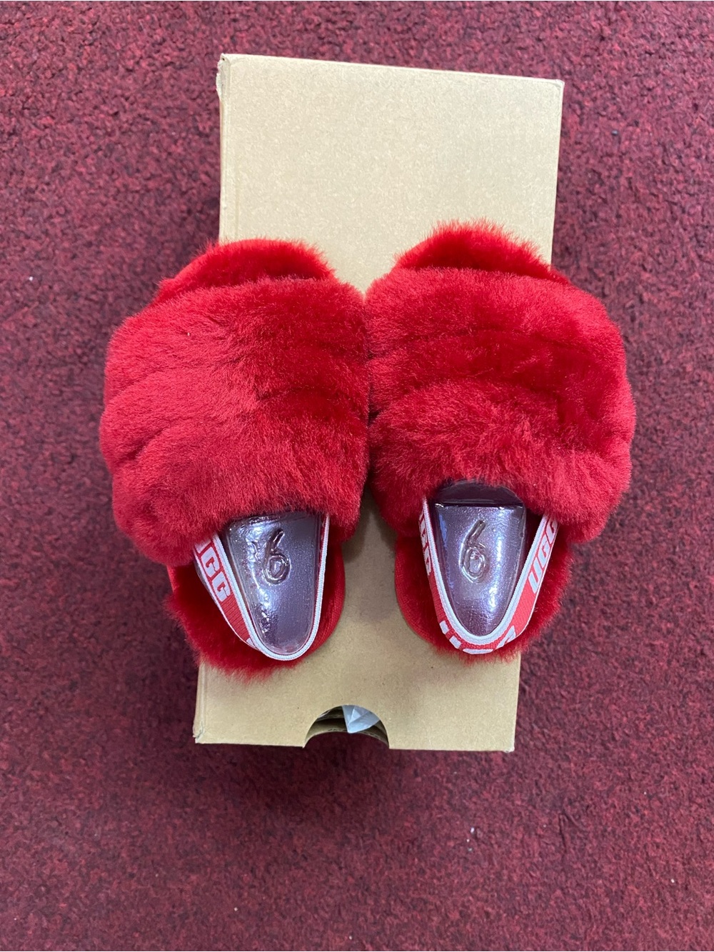 UGG Fluff Yeah Slide Red Sheepskin Sandals Slippers